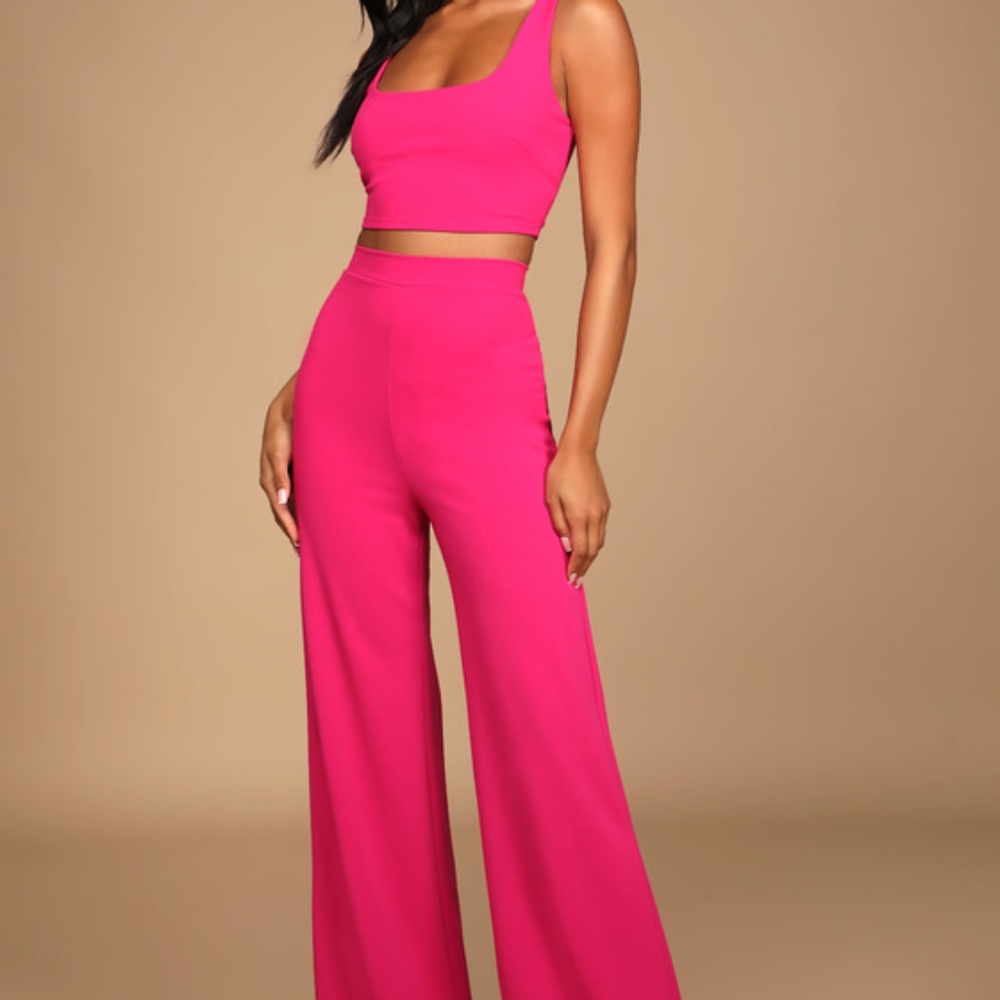 Lulus Only Tonight Hot Pink Two-piece Wide-leg Jumpsuit - Size S
